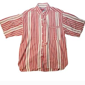 Address Unknown 100% Cotton Men's Button Up Shirt Medium Stripe short sleeve top